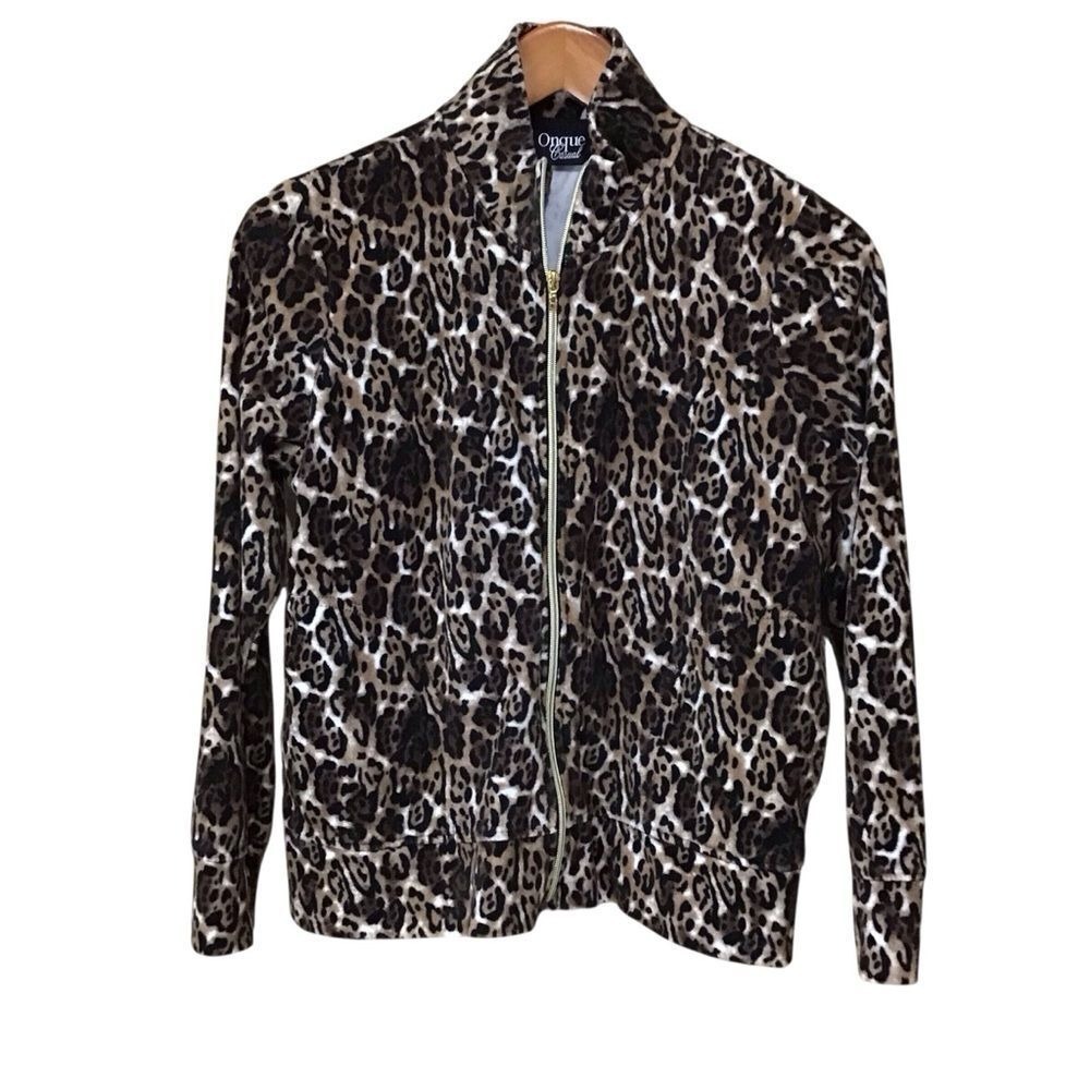 Onque Casual Leopard Zip Up Jacket S
